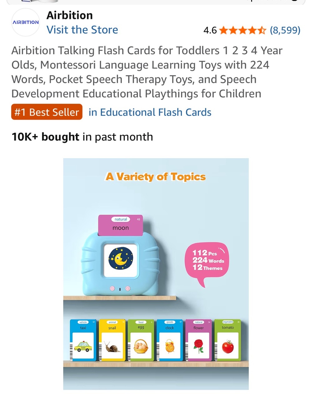 Blue Talking Flash Cards for Toddlers - Educational Language Toy